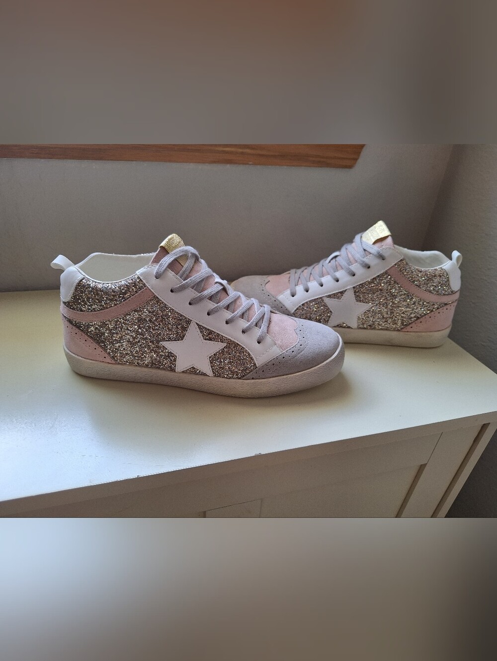 Mi.iM Pink and Silver Glitter Star Sneakers